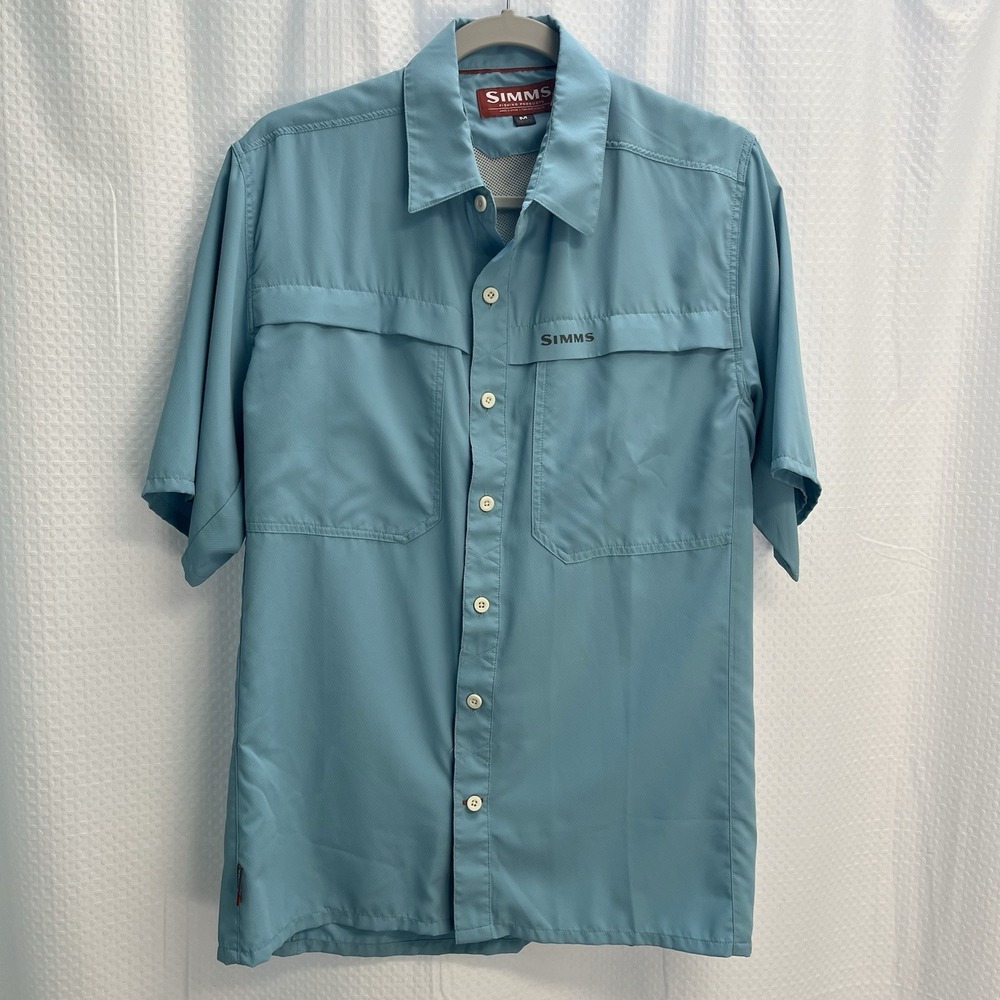 Simms Aqua Blue Short Sleeve Vented Fishing Shirt Medium